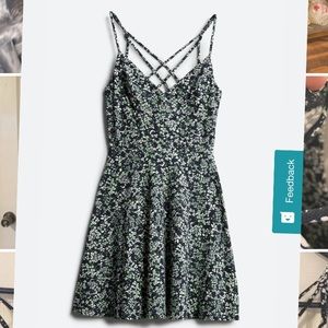 Navy Summer Dress with Green and White Flowers